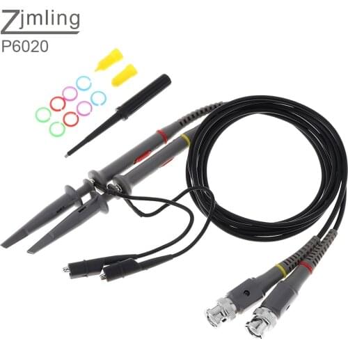 2PCS P6020 Oscilloscope Probe Kit 20MHz 200-600V Scope Clip Test Probe Cable 1X 10X Switch for Electronic Measuring Instrument