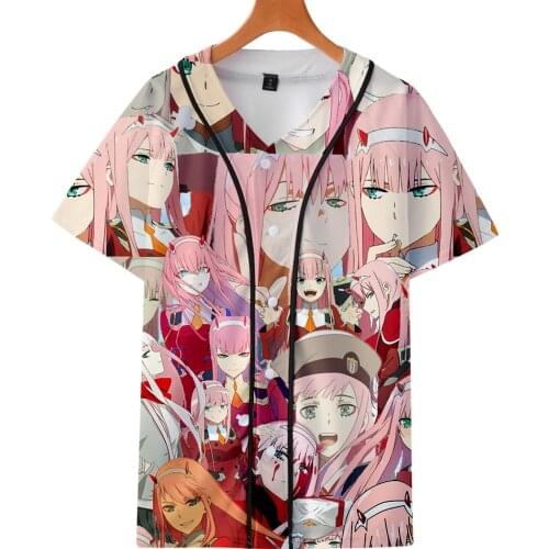 2020 DARLING In The FRANXX 3D Print Anime 3D Baseball Jackets Shirts Advanced Tech Short Sleeve Popular Streetwear Man Top