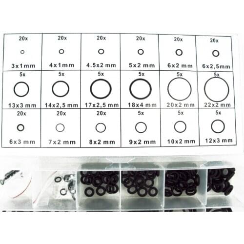 225pcs/lot Black Rubber O Ring Automotive Air Conditioning Compressor Seal O-Ring Kit 18 Sizes With Plastic Box
