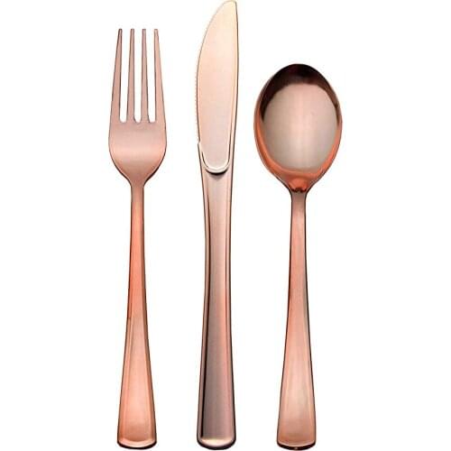 60Piece Rose Gold Disposable Cutlery Set - Disposable Plastic Rose gold Flatware - Includes 20 Forks, 20 Spoons, 20 Knives