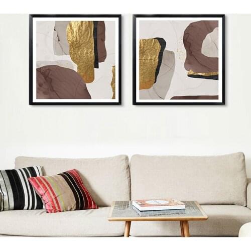 Abstract Marble Canvas Print Paintings Brown gold foil Nordic Wall Art Pictures on Canvas Living Room Office Home Decor