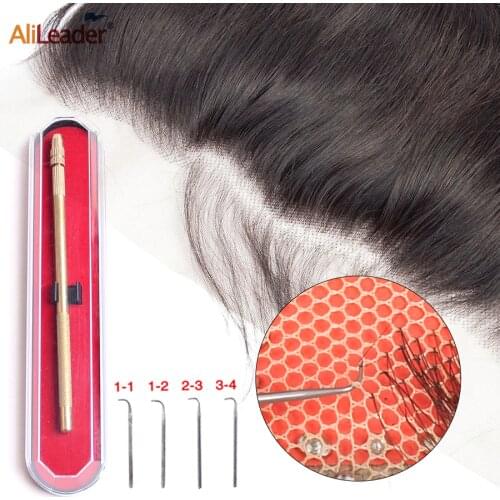 Alileader Cheap Wig Making Tools 1 Set Professional Bronze Ventilating Holder With 4 Pcs Pin Ventilating Needles For Lace Wigs