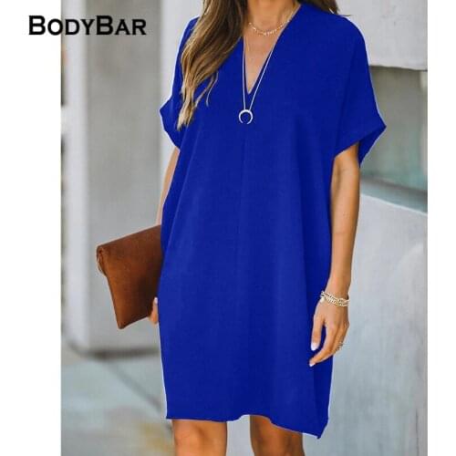 Basic Loose V Neck Dresses Pure Color Dress For Women Short Sleeve Boho Mini Dress Female Casual Party Dresses mujer XL Vestidos