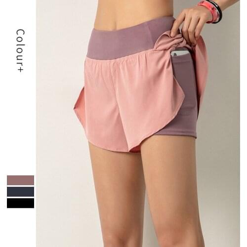 Quick Dry High Waisted Workout Yoga Sport Running Shorts Women Double Layer Fitness Training Shorts with Phone Pocket