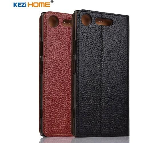 For Sony Xperia XZ1 case KEZiHOME Litchi Genuine Leather Flip Stand Leather Cover capa For Sony XZ1 5.2'' Phone cases