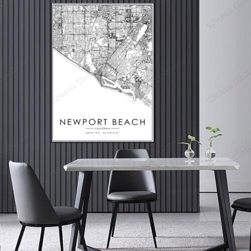 Black and White City Map The Newport Beach City Map Poster HD Print Wall Art Canvas Nordic Landscape Painting For Home Decor