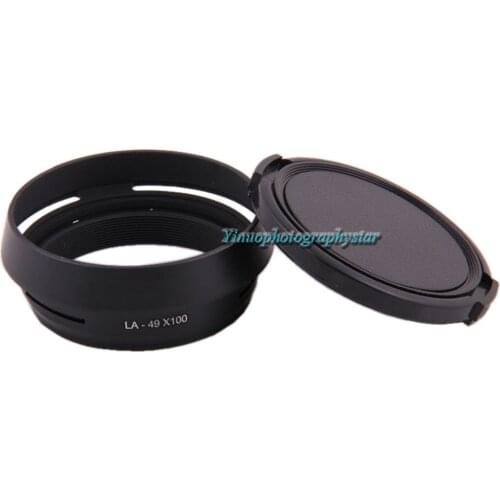 Silver 49mm Lens Adapter Ring + Metal Lens Hood +Lens cap for Fujifilm Fuji X100 X100s X100T Replace Lens Hood LH-X100 X70
