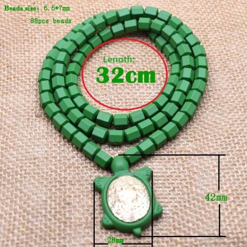New Fashion Light green Dark Color Hematite Beads Long Necklace Punk Green Tortoise Pendant Necklace for Men Jewelry Wholesale