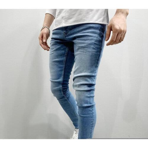 Jeans Trousers Men Fashion Denim Pencil Pants Stretchy Mid Rise Summer Casual Denim Trousers Multi Pockets ZipperFly Denim Pants