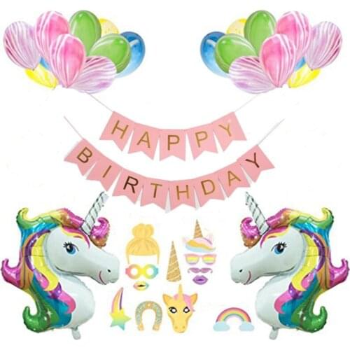 Unicorn balloons 42 inch Round Marble Balloon 12inch Birthday Party Decor Kids Rainbow Balloons Unicorn Party Supplies 1sets