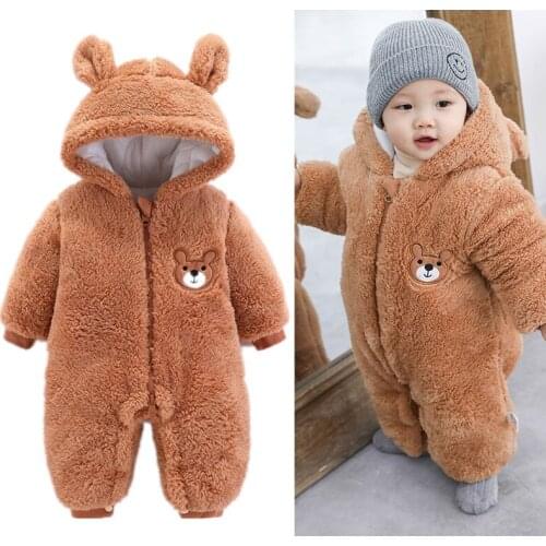 Fleece Thermal Infant Jumpsuits Cotton Padded Thick Warm Newborn Rompers Baby Boys Girls Snowsuits Winter Clothes For Kids