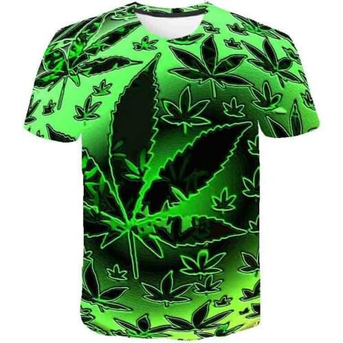 Funny Natural Maple leaf Cool Fresh Green Leaves Print 3D T-shirt Man Tee Summer aesthetic T shirt Children Slothing dropshiping