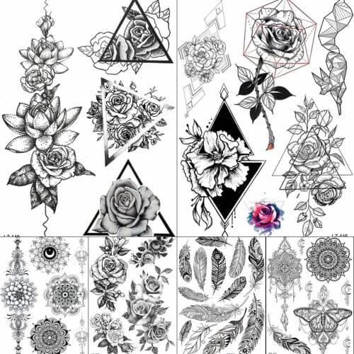 GoldOcean Women Arm Wrist Black Henna Chains Tattoos Stickers Fake Waterproof India Rose Girls Tatto Temporary Custom Art Tattoo