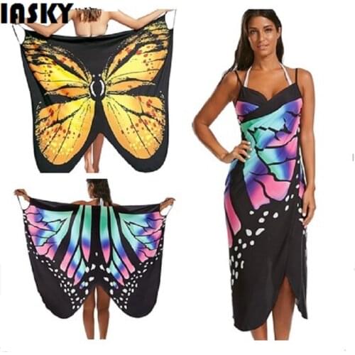 IASKY Beach Cover Up 2017 sexy print butterfly Bikini swimsuit Cover Ups Beach Dress Women Beach Tunic Sarong Robe Plage