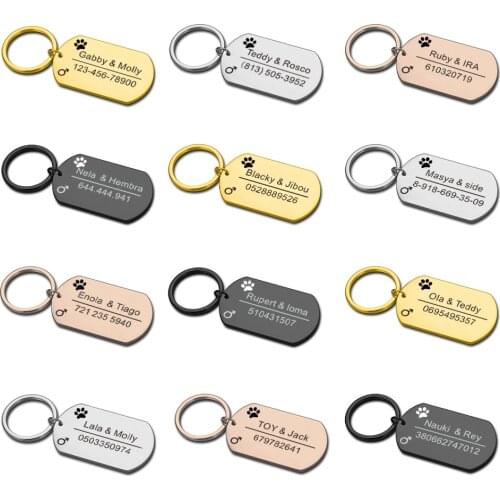 Anti-lost Dog ID Keychain Personalized Pet Name Owners Name Phone Engraved Pet ID Name for Cat Puppy Dog Collar Tag Keyring Pet