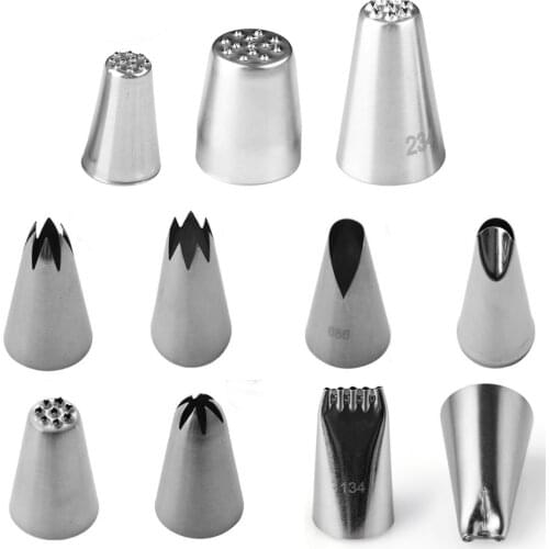 1PC Grass/Flower/Five Hole Lines Shape Icing Nozzles Stainless Steel Pastry Fury Decoration Cupcake Head Bake Icing Piping Tip