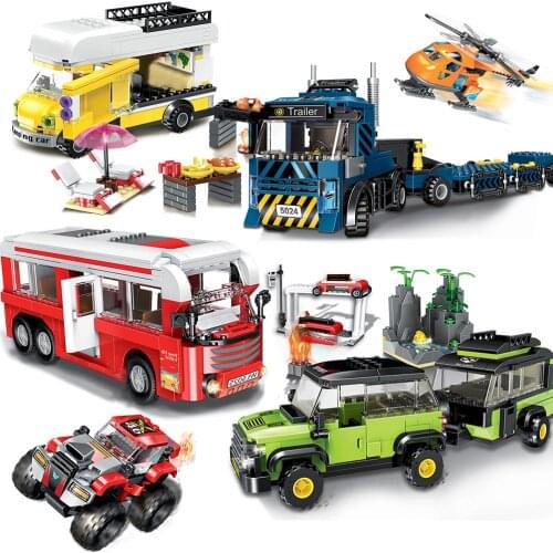 City car Model brick sets Speed Champ bus station Camper carrier loader airplane building blocks DIY learning toys for kids gift