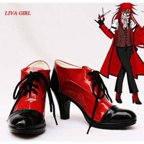 LIVE GIRL Customize Boots Black Butler Grell Sutcliff Cosplay Shoes Custom Any Size Anime Party Boots