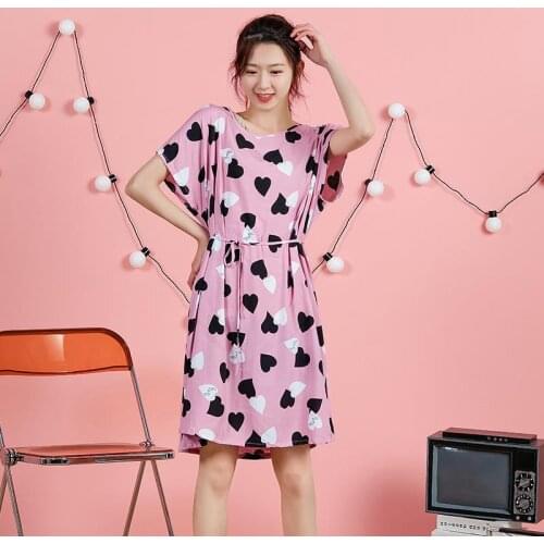 Sweet Cartoon Sleepwear For Women Nightgowns Dressing Gown Summer New Nightdress Cotton Nighty Sleepshirt Loose Home Clothes