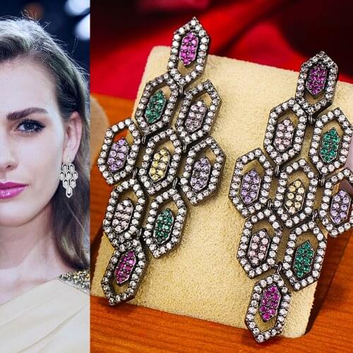 SORAMOORE Trendy Geometric Drop Dangle Earring For Women Wedding Cubic Zircon Crystal CZ Bridal Earring aretes de mujer modernos