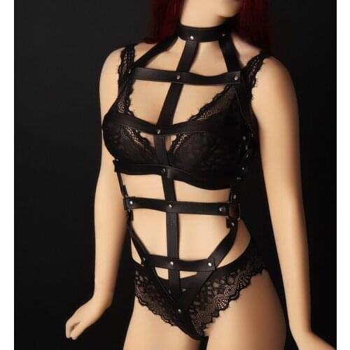 Fashion Sexy Full Body Harness Bondage Lingerie Women Punk Leather Harness Bra Garter Belt Goth Chest Straps Bdsm Erotic Fetish
