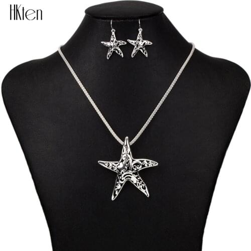 MS1504438 Fashion Jewelry Sets High Quality Necklace Sets For Women Jewelry Silver Plated Antique Unique Starfish Design