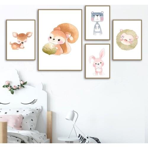 Cartoon Deer Rabbit Bear Owl Panda Nursery Wall Art Canvas Painting Nordic Posters And Prints Wall Pictures Baby Kids Room Decor