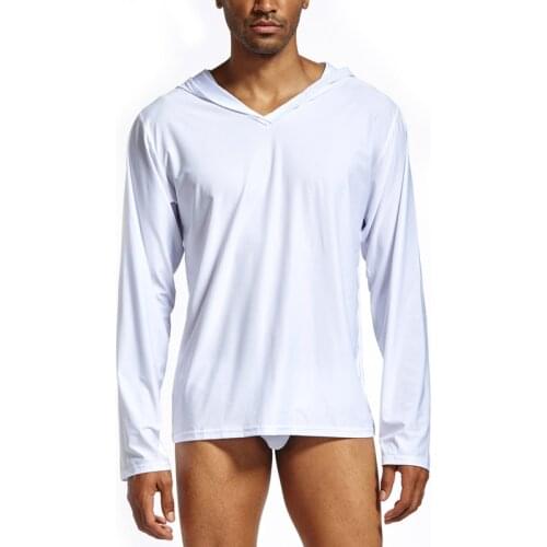 Plus Size Men Undershirts Long Sleeve Hooded Tops Tees Sports Workout Yoga Casual Hoodies T-shirts Long Johns Sleepwear Homewear