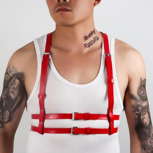 Men Fetish Sexy Leather Harness Shoulder Chest Muscle Belt Fancy Flirt Clubwear Party Gay Costume Chastity Belt Bondage Games