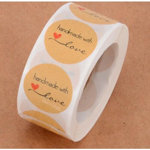 New 1 Roll 500pcs "Handmade with Love" Stickers Seals for Baking Cake Decoration Sticker Scrapbook Cards DIY Craft Labels Paper
