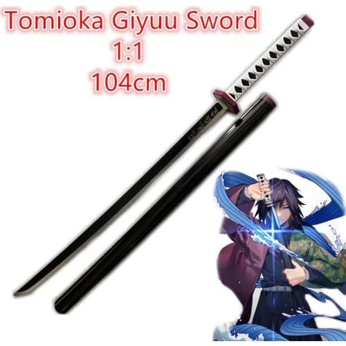 104cm Tomioka Giyuu Black Sowrd Demon Slayer Sword Weapon Cosplay 1:1 Ninja Knife PU Prop Kimetsu no Yaiba Anime Sword