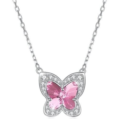 ZEMIOR 925 Sterling Silver Romantic Butterfly Shape Pendant Necklaces Women Austria Crystal Cubic Zirconia Engagement Necklace