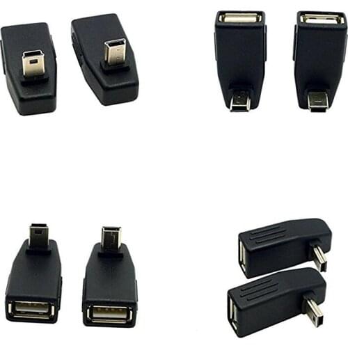 2pcs 90 Degree Up & Down Right Angled Mini USB Type B to USB Female OTG Adapter for Tablet & Cell Phone
