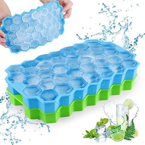 Ice Cube Tray With Lid Easy-Release Silicone Ice Cube Mold Baby Food Maker For Whiskey Cocktail Stackable Dishwasher Safe