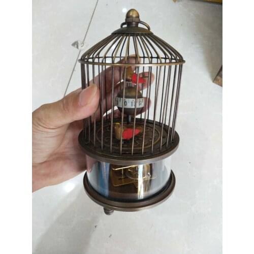 Elaborate Chinese Old Collectible Decorated Copper Two Birds Mechanical Table Clock