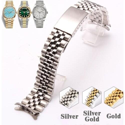 WatchBands Bracelet For Rolex Series Watch Curved End Strap Chain Insurance Buckle Watch Accessories Stainless Steel Watch Band