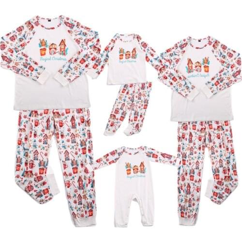 Christmas Pyjamas Family Clothing Print Long-Sleeves Tops with Pants Suit/Jumpsuit Loungewear Baby And Mom Matching Clothes