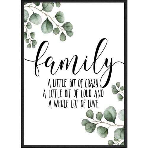 Family Simple Quote Picture Green Leaves Poster Black White Wall Art Canvas Painting Nordic Style Modern Print for Living Room