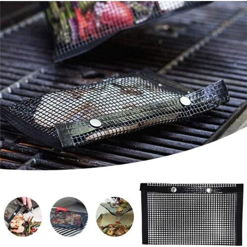 BBQ Grill Mesh Bag Reusable Mesh Grilling Bag PTFE Nonstick BBQ Grill Mat Oven Smoker Baking Grilling Mat BBQ Grill Tools U3