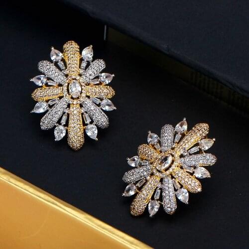 TIRIM Tendy Snowflake Dangle Stub Earrings for Women Luxury Sparking CZ Cubic Ziron Earing FashionFull Crystal Jewelry Gifts