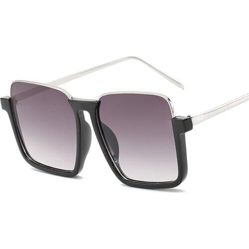 Veshion Square Half Frame Oversized Sunglasses Men Women Fashion UV400 Glasses