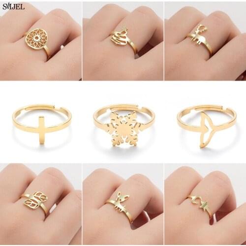 Vintage Rotatable Snowflake Rings for Women Girls Christmas Tree Wreath Reindeer Rings Cross Moon Star Jewelry Gift Wholesale