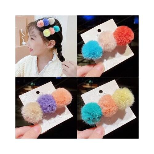 High Quality Cute Girls Colorful Warm Fluffy Ball Hairpin Hair Clip Female Handmade Fashion Barrette Stick Party Headwear INS