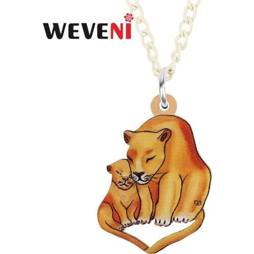 WEVENI Mothers Day Acrylic Sweet Baby Lion Necklace Pendant Fashion Long Chain Unique Charms Gifts Party Jewelry For Women Girl