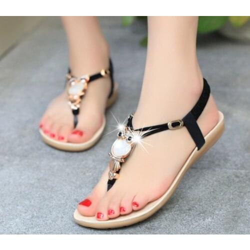 Women sandals summer shoes flat pearl sandals comfortable string bead slippers women casual sandals size 35 - 42