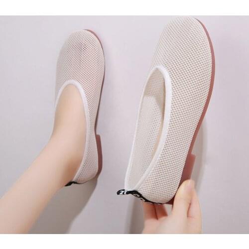 WHNB Fashion Solid Color Wild Round Toe Womens Shoes Casual Flat Hollow Mesh Loafers Breathable Ladies Flat Sandals