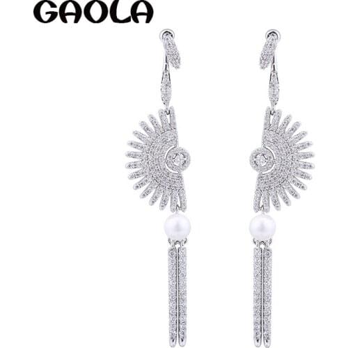 GAOLA New Fancy Clear AAA Cubic Zircon Tassel Sector Dangle Earrings Sexy Women Luxury Jewelry GLE5562