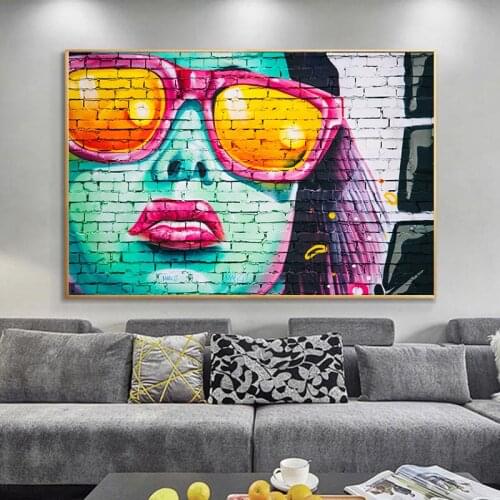 Womens Portrait on The Wall Graffiti Canvas Painting Posters and Prints Cuadros Street Art Pictures for Living Room Decor