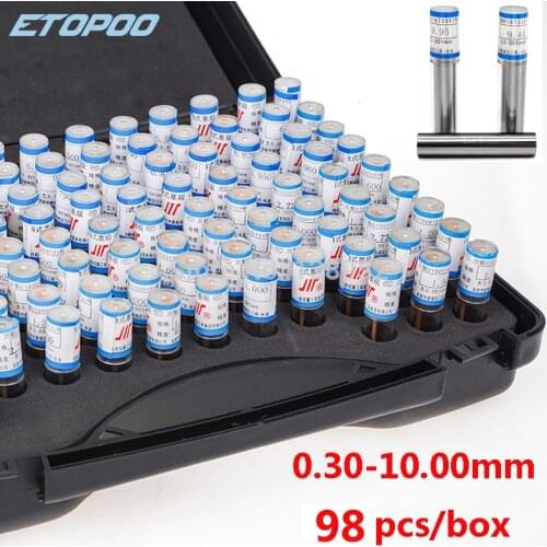 0.30-10.00mm Steel Pin Gauge 50mm Pin Measuring Tool step 0.1mm, 98pcs/lot