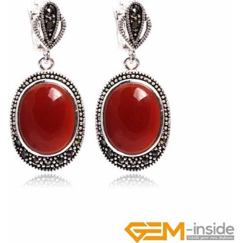 16x20mm Oval Stone Beads Tibetan Silver Dangle Jewelry Long Earrings Female For Women Gift Wholesale